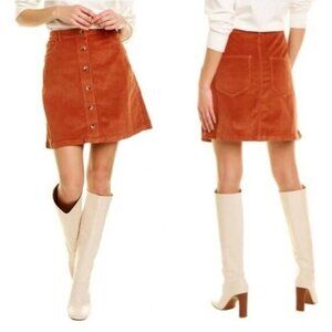Faherty Ellington Button Front Corduroy Mini Skirt in Gingerbread Academia Y2K S